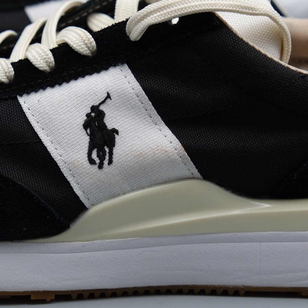 Polo Ralph Lauren Train 89 Mens Black White Suede Retro Sneaker 9 Low Top - Picture 10 of 13